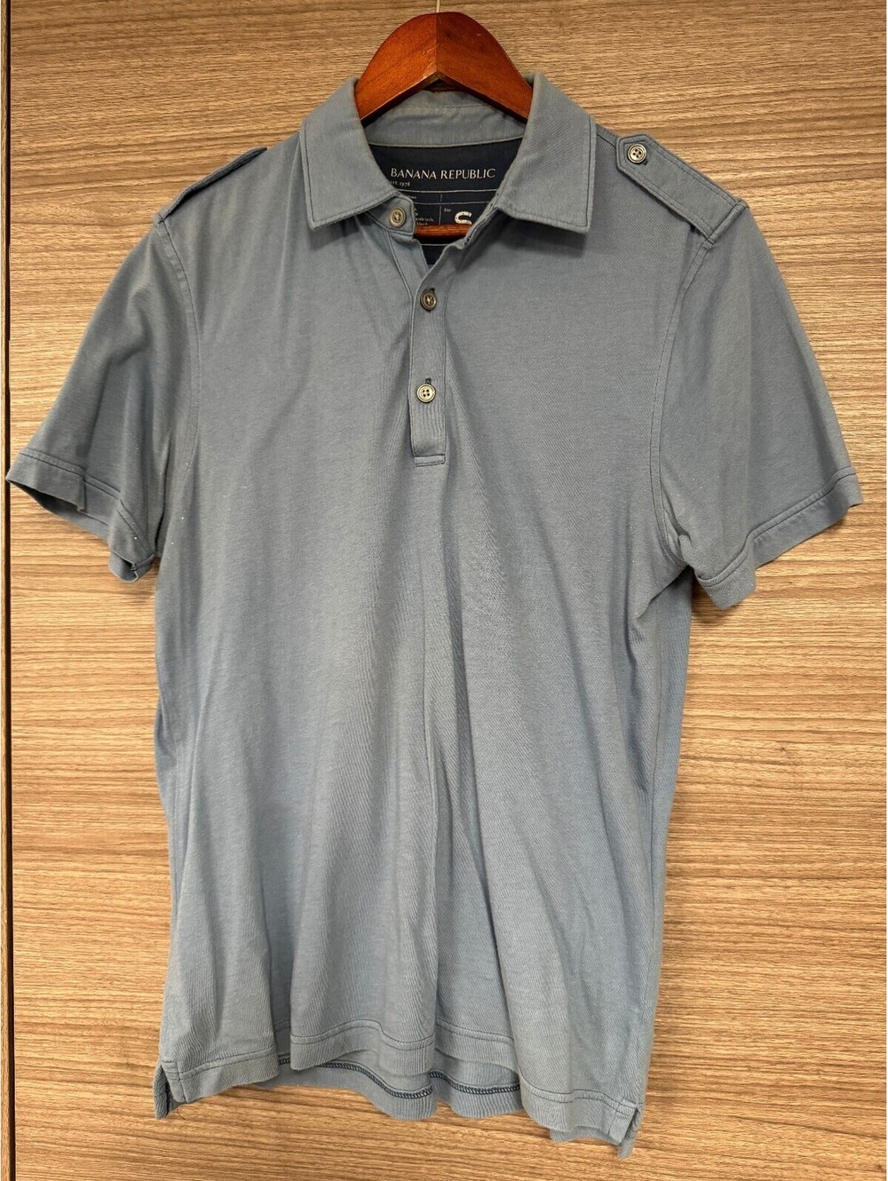 Banana Republic Mens Polo Shirt Gray Short Sleeve Button Casual Size Small